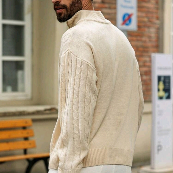 Men's Solid Color Front Zip Up Long Sleeve Casual Sweater - Picture 6 of 6